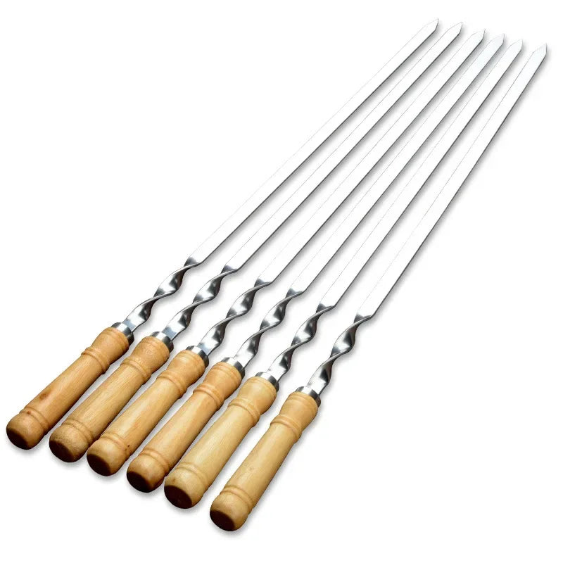 Brochettes Plates pour barbecue , poignée en bois 55cm