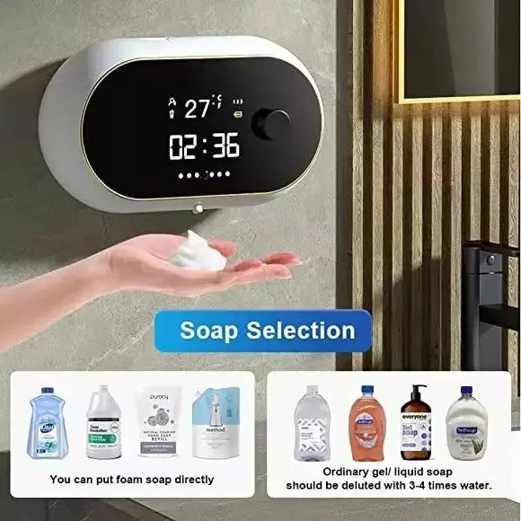 Distributeur de savon liquide automatique - Technologie intelligente - Affichage de l'heure et de la température