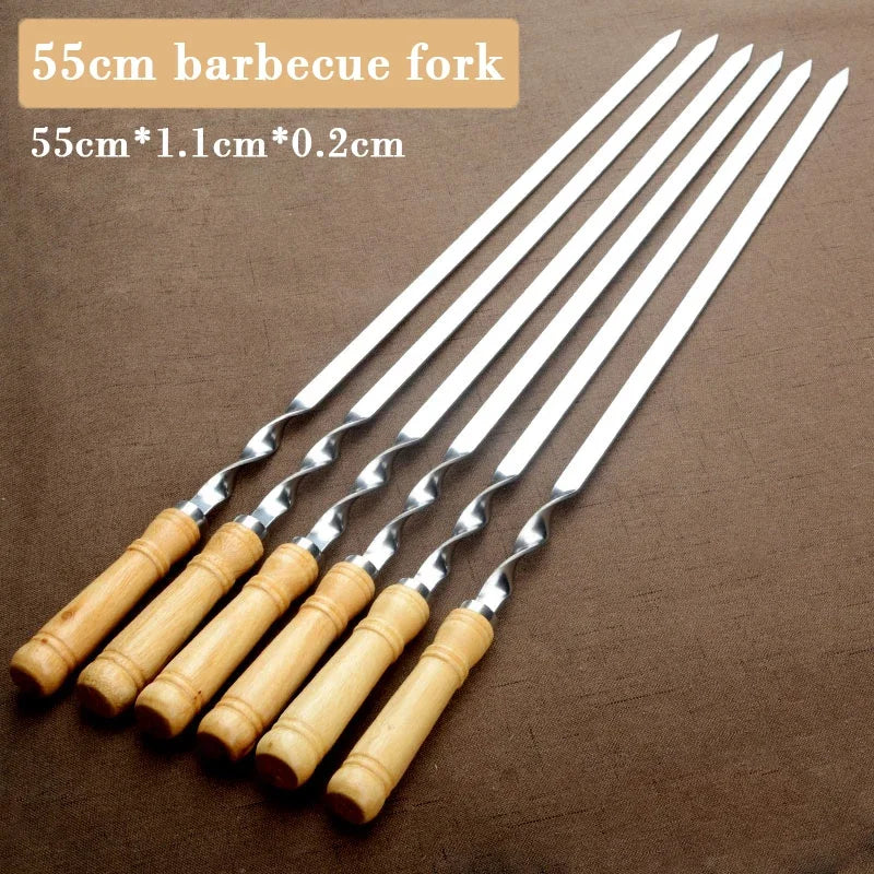 Brochettes Plates pour barbecue , poignée en bois 55cm