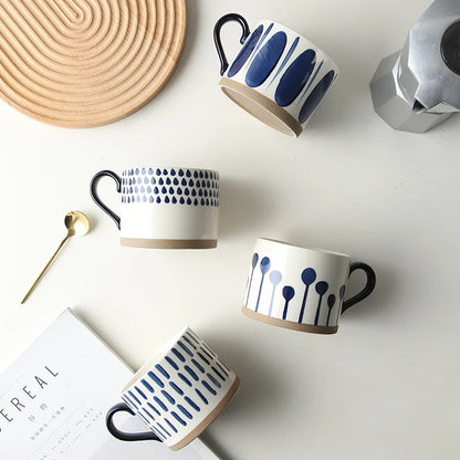 Tasse à café en céramique avec motifs de couleur bleu 450ml