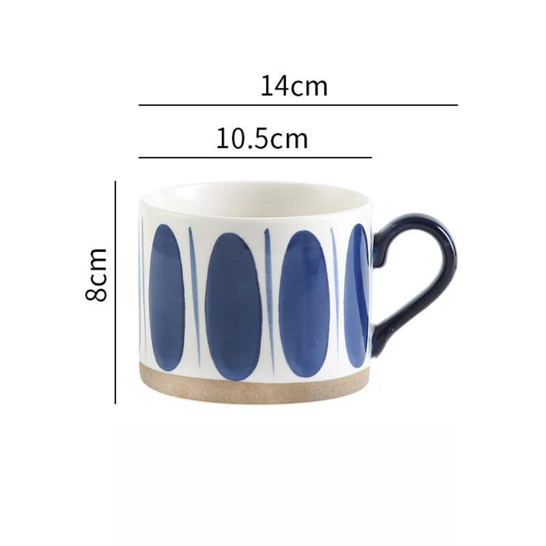 Tasse à café en céramique avec motifs de couleur bleu 450ml