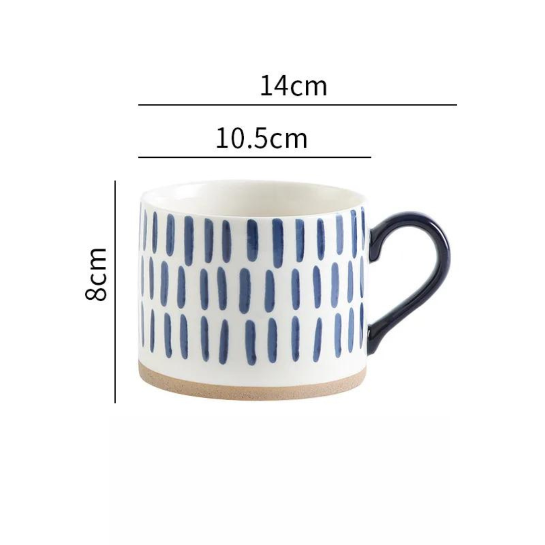 Tasse à café en céramique avec motifs de couleur bleu 450ml