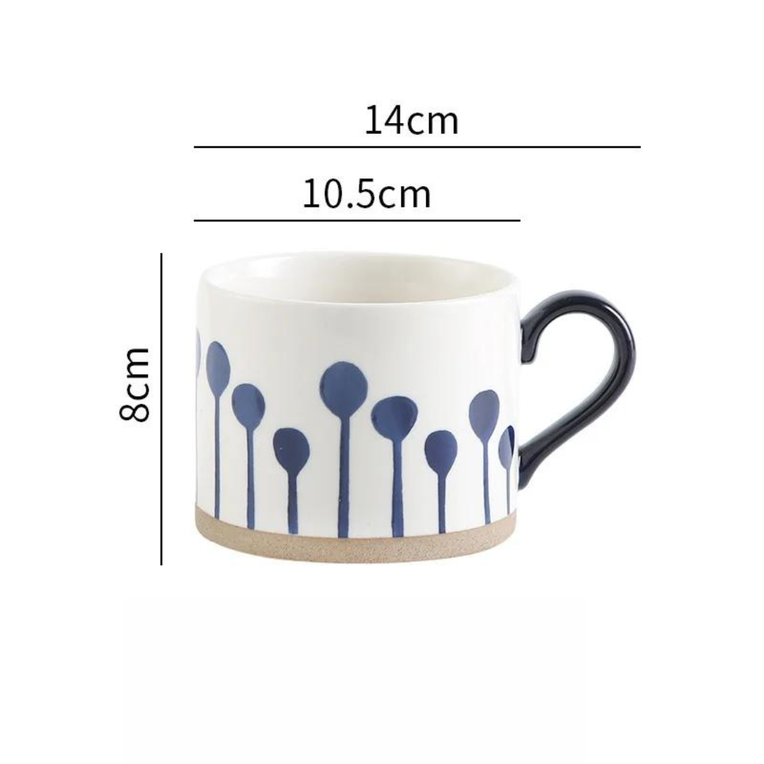 Tasse à café en céramique avec motifs de couleur bleu 450ml