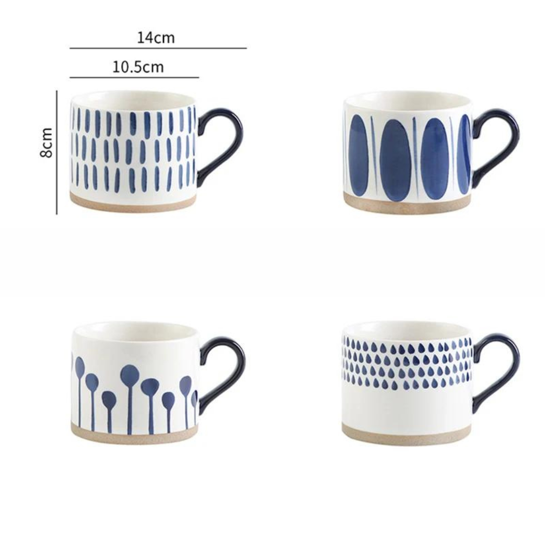 Tasse à café en céramique avec motifs de couleur bleu 450ml